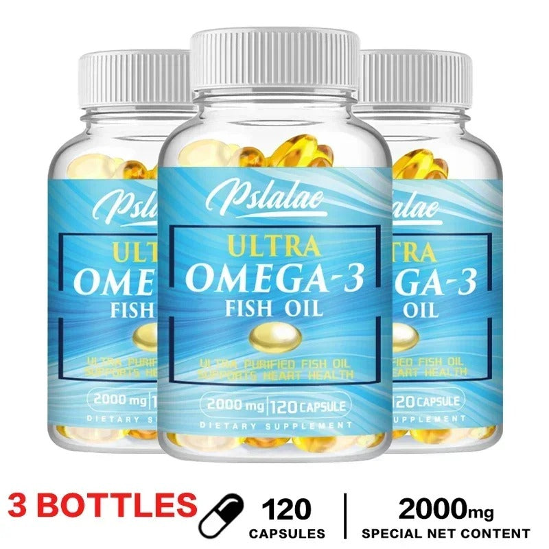 Omega 3 Fish Oil - Rich in DHA & EPA, for Brain & Nervous System, Skin and Hair Health, Antioxidants - Easy To Swallow