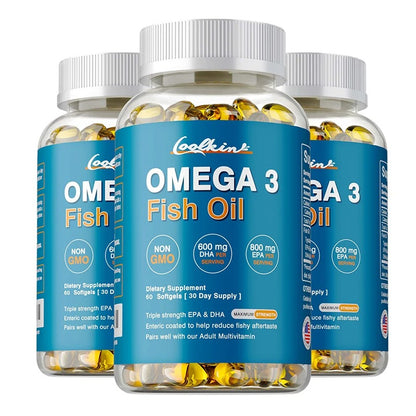 Omega 3 Fish Oil Capsule Supplement Rich in DHA EPA Antioxidant Skin Eyes Immune System