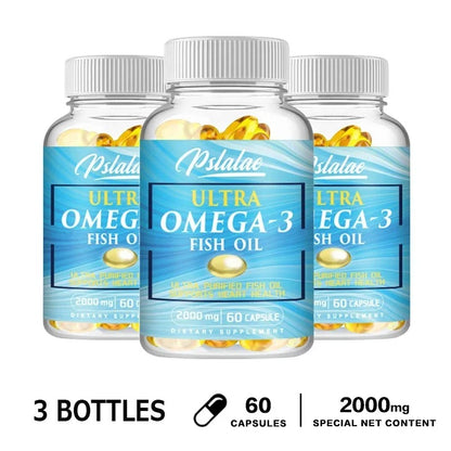 Omega 3 Fish Oil - Rich in DHA & EPA, for Brain & Nervous System, Skin and Hair Health, Antioxidants - Easy To Swallow
