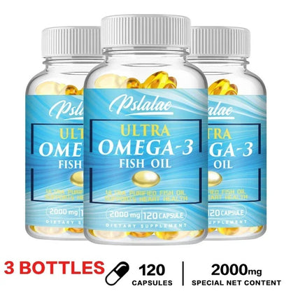 Omega 3 Fish Oil - Rich in DHA & EPA, for Brain & Nervous System, Skin and Hair Health, Antioxidants - Easy To Swallow