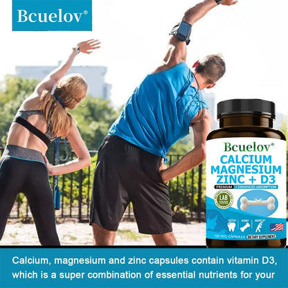 Bcuelov Calcium Magnesium Zinc & Vitamin D3 Capsules for Immune System, Bone, Nervous System Health Support Supplement Non-GMO