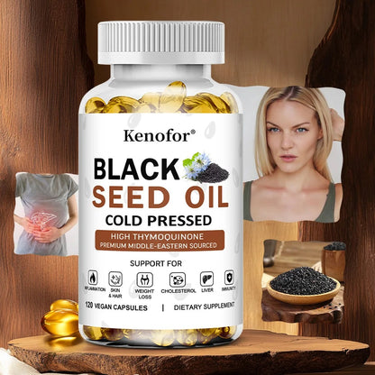 Black Seed Oil Supplement-Supports Skin,Digestion,Joints,Immune Health,Respiratory Health,Promotes Hair Growth,120 Capsules
