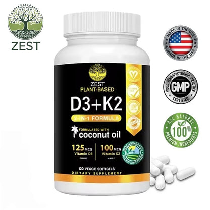 Vitamin D3+K2 Supplement 5000IU Vitamin D3 and K2 (MK-7) Capsules for Bone, Heart, Muscle, Immune SupportSupplements