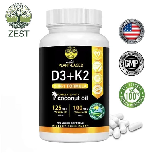 Vitamin D3+K2 Supplement 5000IU Vitamin D3 and K2 (MK-7) Capsules for Bone, Heart, Muscle, Immune SupportSupplements