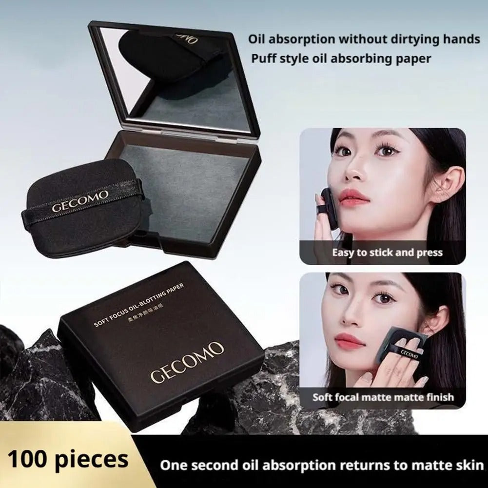 100 Sheets Oil Blotting Papers With Case & Makeup Puff Oil Absorbing Sheets Bamboo Charcoal Face Oil Blotting Sheets For Make Up