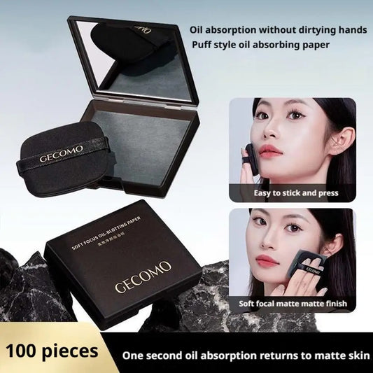 100 Sheets Oil Blotting Papers With Case & Makeup Puff Oil Absorbing Sheets Bamboo Charcoal Face Oil Blotting Sheets For Make Up