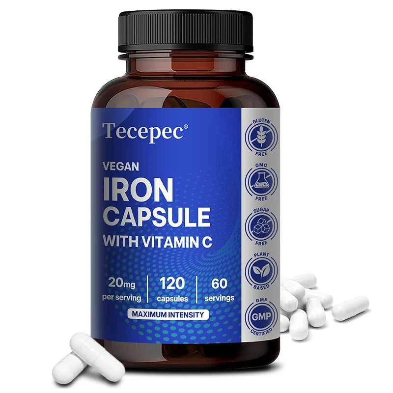 Iron and Vitamin C Supplement Capsules - Helps Boost Energy, Improve Focus, Enhance Immune Function, Antioxidant