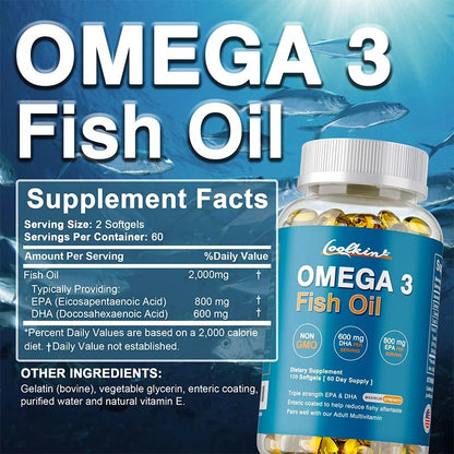 Omega 3 Fish Oil Capsule Supplement Rich in DHA EPA Antioxidant Skin Eyes Immune System