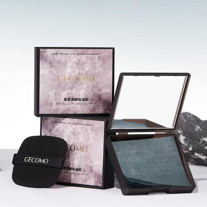 100 Sheets Oil Blotting Papers With Case & Makeup Puff Oil Absorbing Sheets Bamboo Charcoal Face Oil Blotting Sheets For Make Up