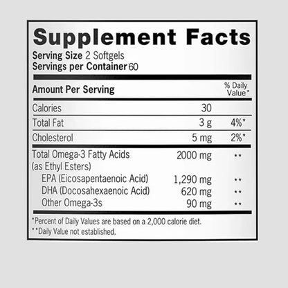 Omega 3 Fish Oil - Rich in DHA & EPA, for Brain & Nervous System, Skin and Hair Health, Antioxidants - Easy To Swallow
