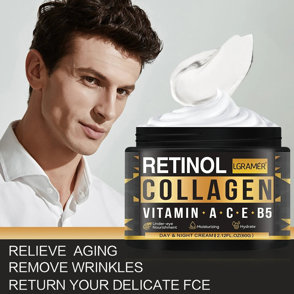 Men's Retinol Face Cream Collagen Tightens Skin Smoothes Wrinkles Shrinks Pores Brightens Face Makes Skin Look More Energetic