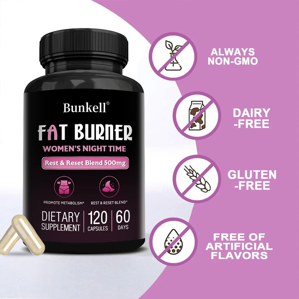 Nighttime Fat Burner, Sleep Supplement, Supports Metabolism, Muscle Growth, Detoxification, 120 Capsules