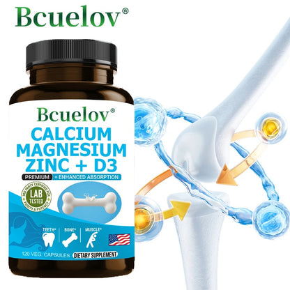 Bcuelov Calcium Magnesium Zinc & Vitamin D3 Capsules for Immune System, Bone, Nervous System Health Support Supplement Non-GMO