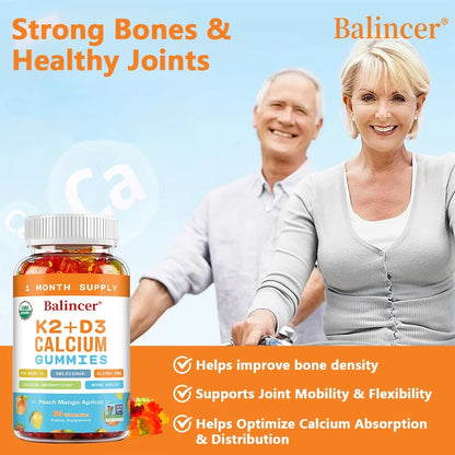 3-in-1 Gummies with Vitamins D, K2, and Calcium Supplements To Support Bone and Heart Health and Boost Immune Health