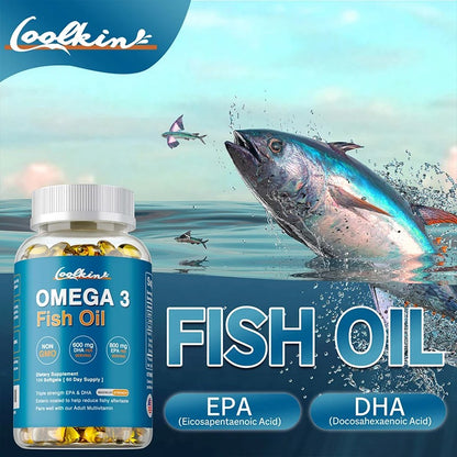 Omega 3 Fish Oil Capsule Supplement Rich in DHA EPA Antioxidant Skin Eyes Immune System