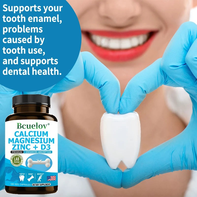 Bcuelov Calcium Magnesium Zinc & Vitamin D3 Capsules for Immune System, Bone, Nervous System Health Support Supplement Non-GMO
