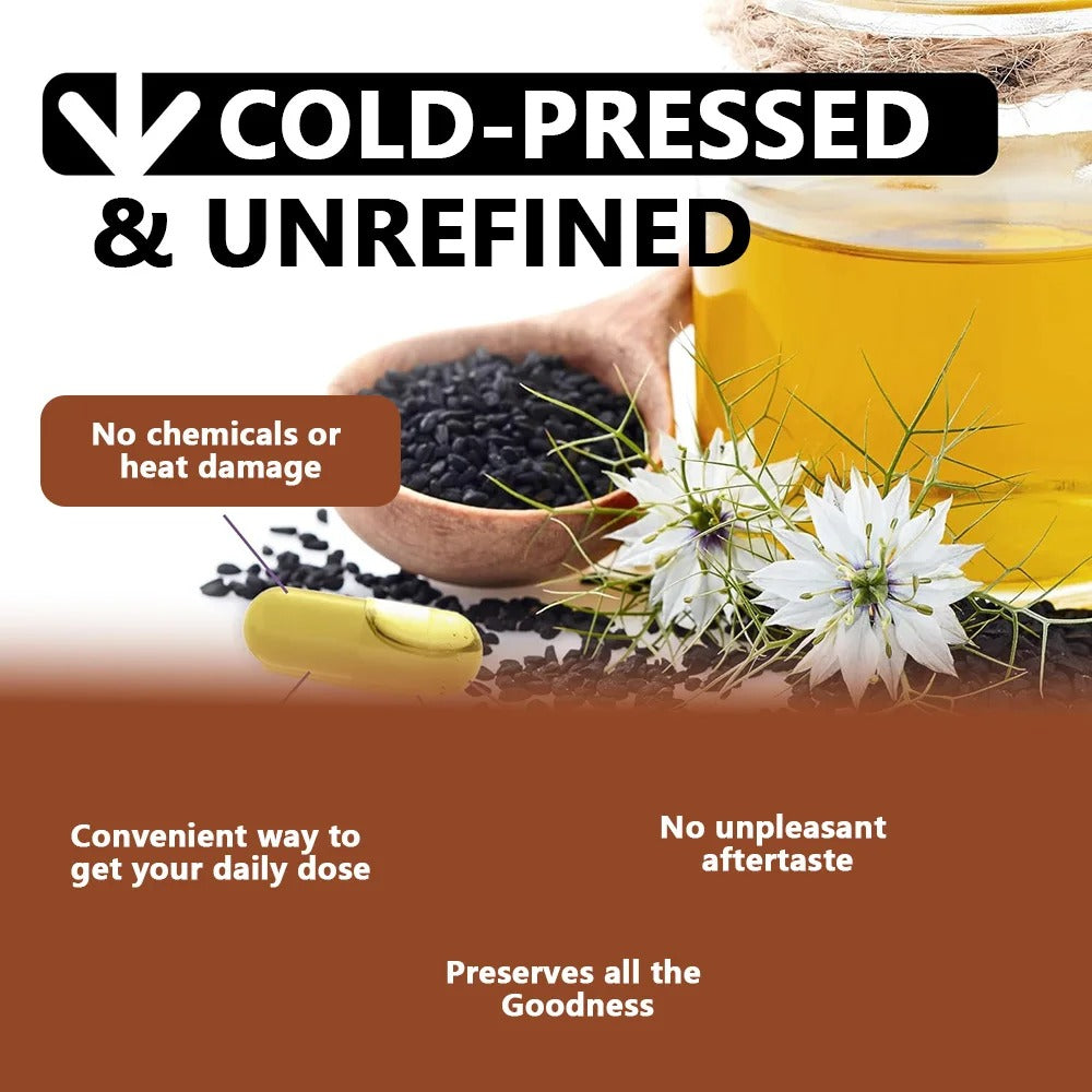 Black Seed Oil Supplement-Supports Skin,Digestion,Joints,Immune Health,Respiratory Health,Promotes Hair Growth,120 Capsules