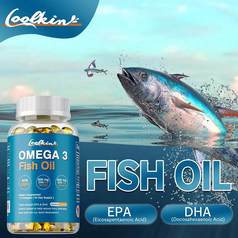 Omega 3 Fish Oil Capsule Supplement Rich in DHA EPA Antioxidant Skin Eyes Immune System