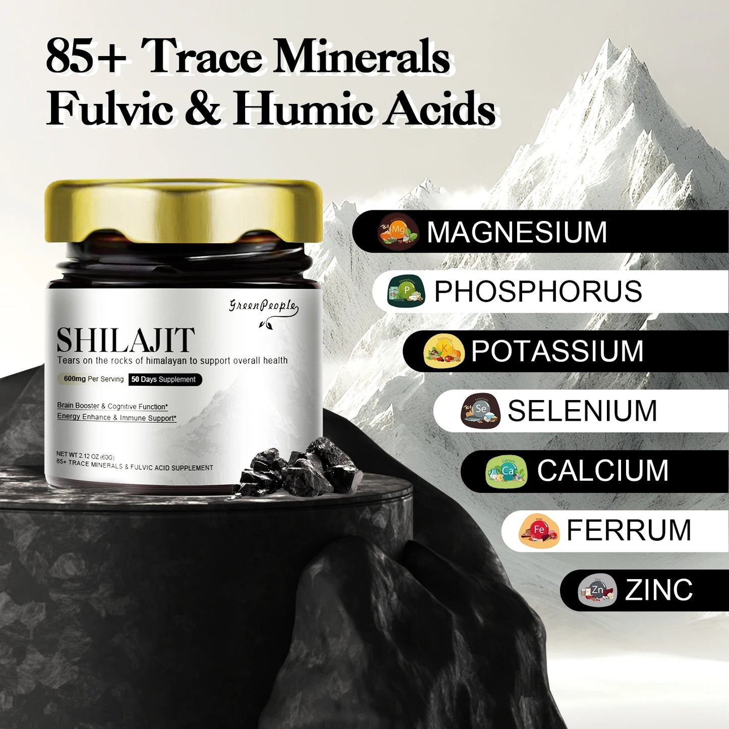 100% High Purity Shilajit Mineral Supplements with 85+ Trace Minerals & Fulvic Acid Boost Energy & Focus For Men & Women