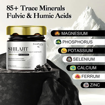 100% High Purity Shilajit Mineral Supplements with 85+ Trace Minerals & Fulvic Acid Boost Energy & Focus For Men & Women