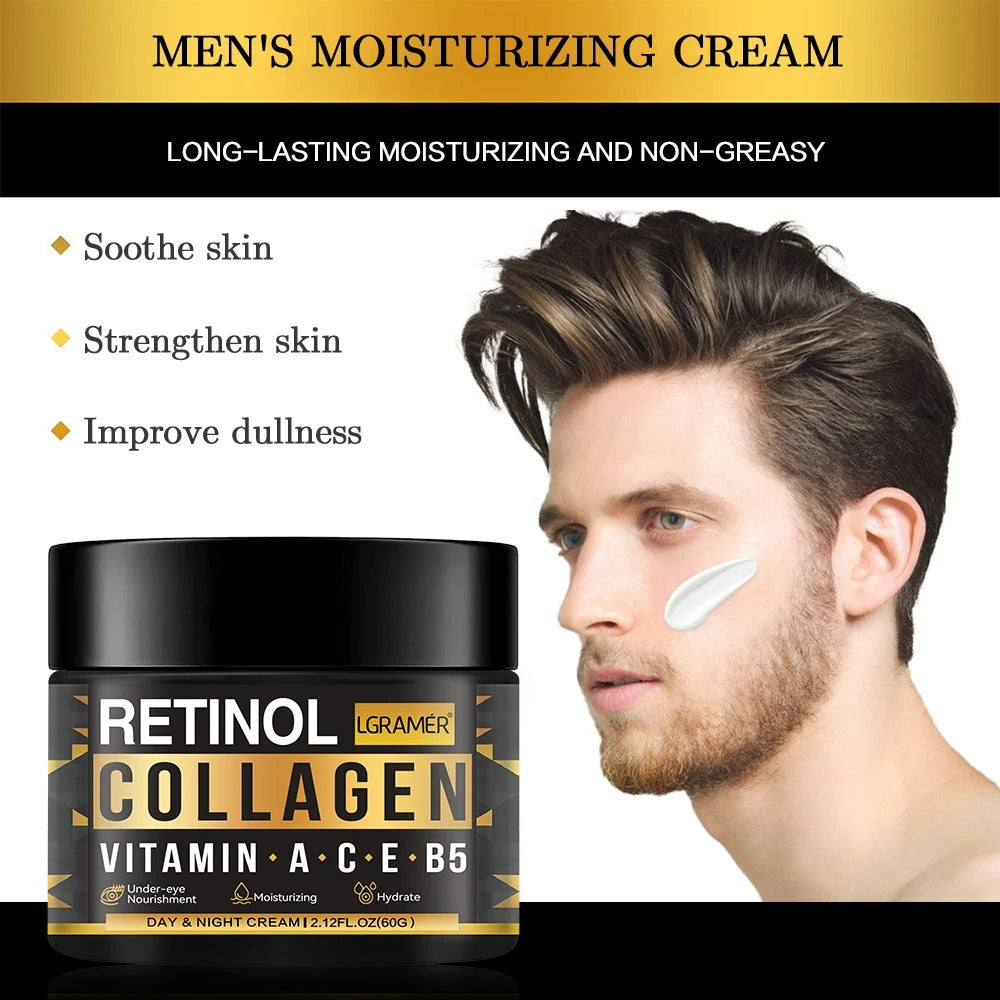 Men's Retinol Face Cream Collagen Tightens Skin Smoothes Wrinkles Shrinks Pores Brightens Face Makes Skin Look More Energetic