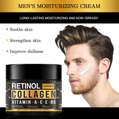 Men's Retinol Face Cream Collagen Tightens Skin Smoothes Wrinkles Shrinks Pores Brightens Face Makes Skin Look More Energetic
