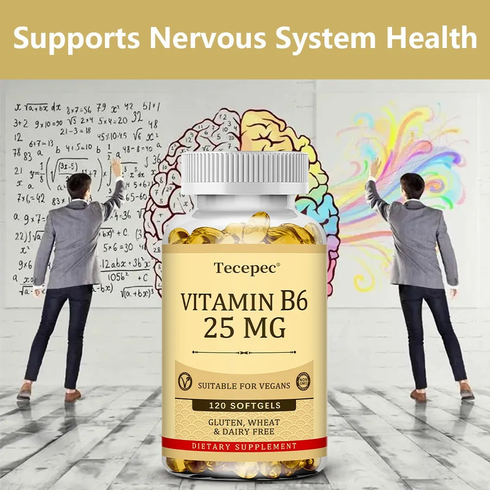 Vitamin B6 Supplement 25 Mg - Supports Energy Metabolism, Heart & Nervous System Health - Vegan Capsules, Gluten Free, NON-GMO