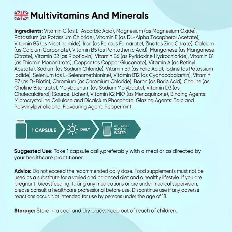Multivitamins and Minerals Supplements - Maintain Bone Health, Help Relieve Fatigue, and Promote Red Blood Cell Production