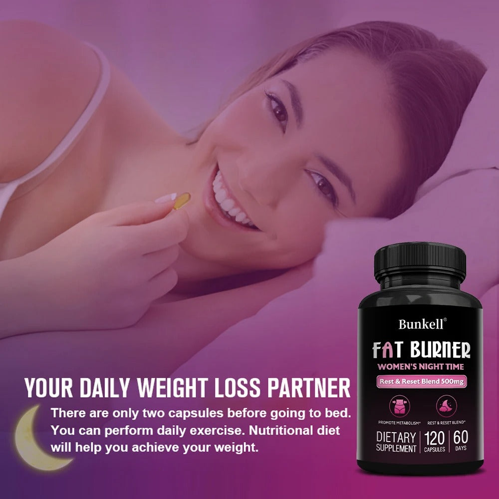 Nighttime Fat Burner, Sleep Supplement, Supports Metabolism, Muscle Growth, Detoxification, 120 Capsules