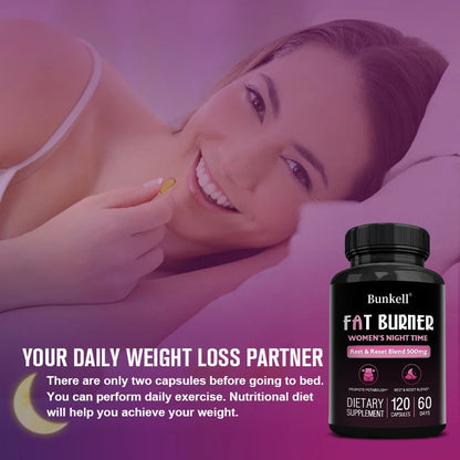 Nighttime Fat Burner, Sleep Supplement, Supports Metabolism, Muscle Growth, Detoxification, 120 Capsules