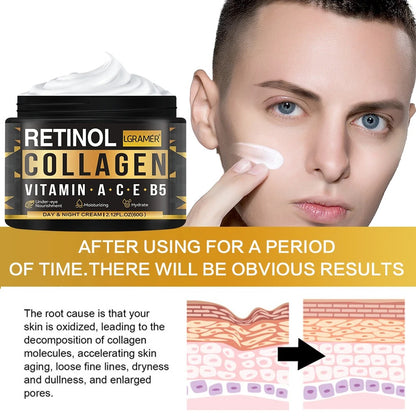 Men's Retinol Face Cream Collagen Tightens Skin Smoothes Wrinkles Shrinks Pores Brightens Face Makes Skin Look More Energetic