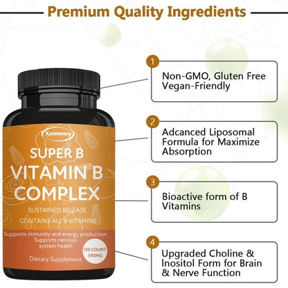 Organic Vitamin B Complex Supports Energy, Immune Health, Antioxidant Supplement
