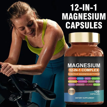 12-in-1 Magnesium Capsule For Bone, Muscle & Heart Health Supplement, Sleep Support,Muscle Relaxation,Stress & Anxiety Relief