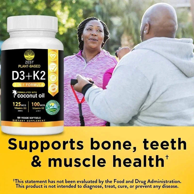 Vitamin D3+K2 Supplement 5000IU Vitamin D3 and K2 (MK-7) Capsules for Bone, Heart, Muscle, Immune SupportSupplements