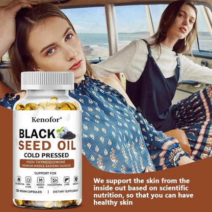 Black Seed Oil Supplement-Supports Skin,Digestion,Joints,Immune Health,Respiratory Health,Promotes Hair Growth,120 Capsules