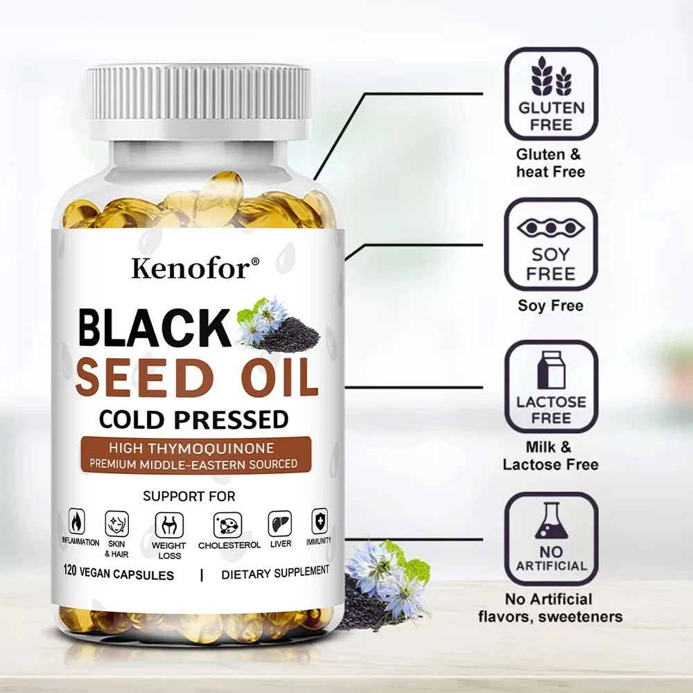Black Seed Oil Supplement-Supports Skin,Digestion,Joints,Immune Health,Respiratory Health,Promotes Hair Growth,120 Capsules