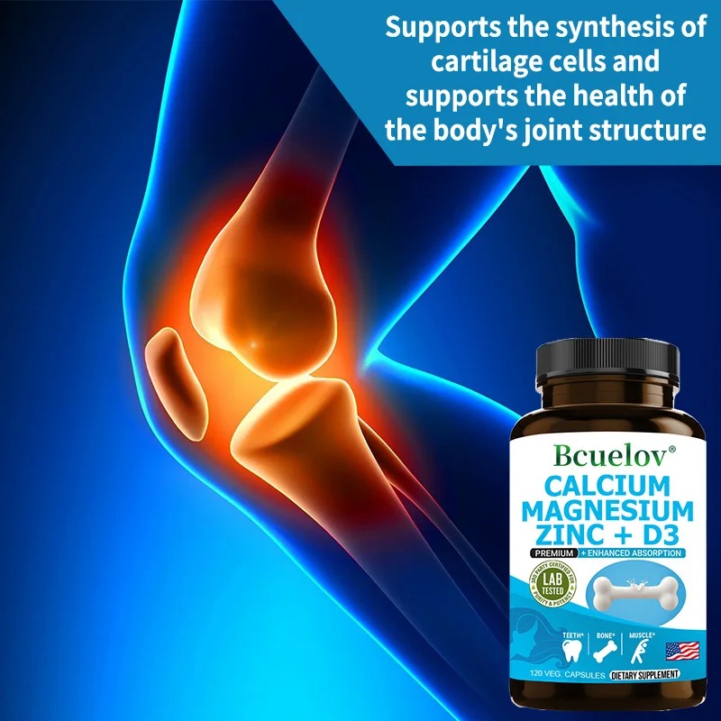 Bcuelov Calcium Magnesium Zinc & Vitamin D3 Capsules for Immune System, Bone, Nervous System Health Support Supplement Non-GMO