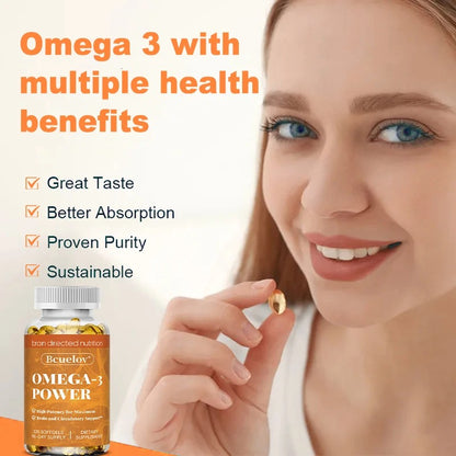 Omega 3 Fish Oil Supplement - EPA DHA Fish Oil Omega 3 for Mood Boost Liver Support and Immune Booster Brain