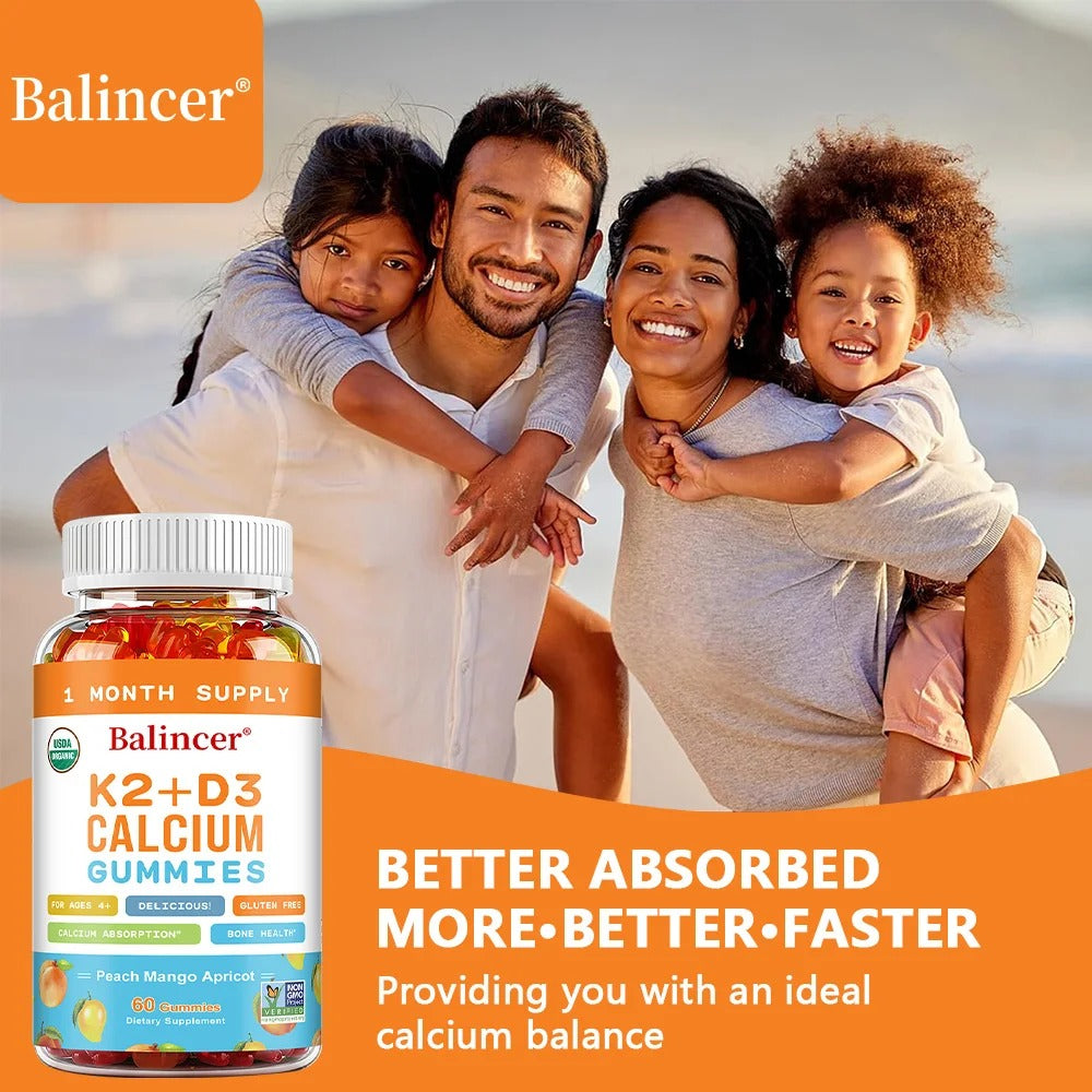 3-in-1 Gummies with Vitamins D, K2, and Calcium Supplements To Support Bone and Heart Health and Boost Immune Health
