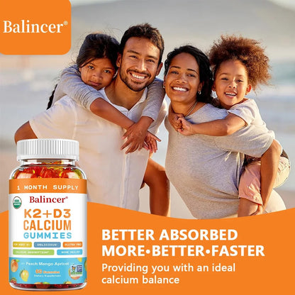 3-in-1 Gummies with Vitamins D, K2, and Calcium Supplements To Support Bone and Heart Health and Boost Immune Health
