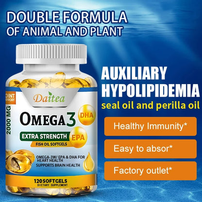 Omega 3 Fish Oil Supplement - 2000 Mg, Pure EPA DHA Omega 3 Supplements Nerves and Joints, for Women and Men 120 Capsules