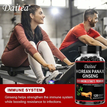 Daitea Organic Korean Red Ginseng Supplement - Energy, Muscle Mass, Endurance 30/60/120 Vegetarian Capsules