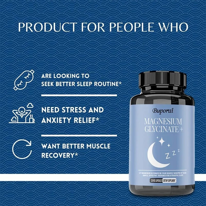Magnesium Glycinate - Support Stress Relief, Sleep, Heart Health, Nerves, Muscles, and Metabolism