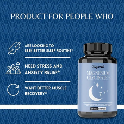 Magnesium Glycinate - Support Stress Relief, Sleep, Heart Health, Nerves, Muscles, and Metabolism