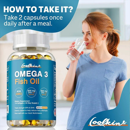 Omega 3 Fish Oil Capsule Supplement Rich in DHA EPA Antioxidant Skin Eyes Immune System