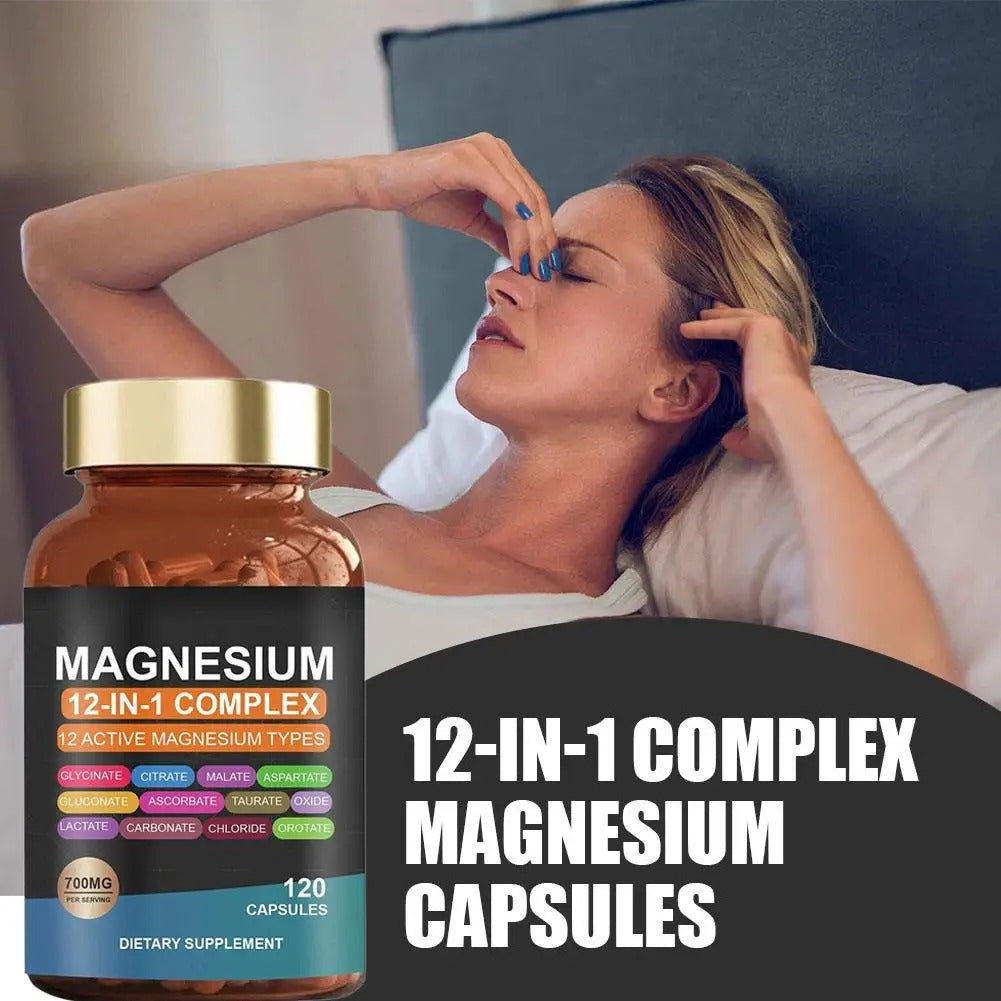 12-in-1 Magnesium Capsule For Bone, Muscle & Heart Health Supplement, Sleep Support,Muscle Relaxation,Stress & Anxiety Relief