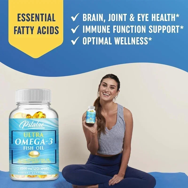 Omega 3 Fish Oil - Rich in DHA & EPA, for Brain & Nervous System, Skin and Hair Health, Antioxidants - Easy To Swallow