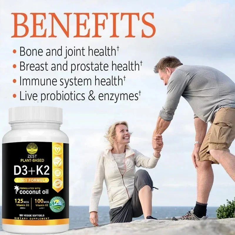 Vitamin D3+K2 Supplement 5000IU Vitamin D3 and K2 (MK-7) Capsules for Bone, Heart, Muscle, Immune SupportSupplements
