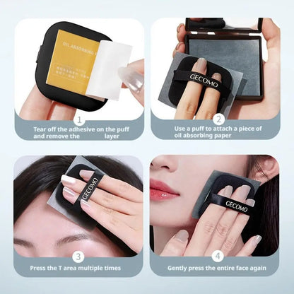 100 Sheets Oil Blotting Papers With Case & Makeup Puff Oil Absorbing Sheets Bamboo Charcoal Face Oil Blotting Sheets For Make Up