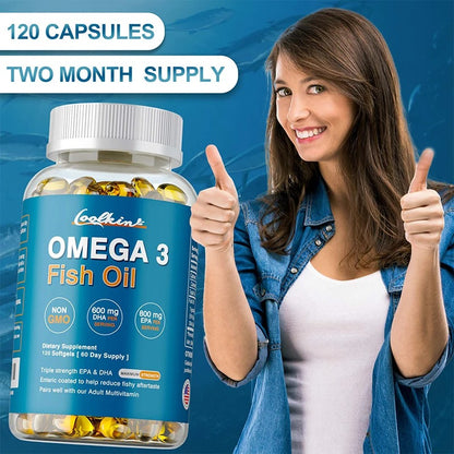 Omega 3 Fish Oil Capsule Supplement Rich in DHA EPA Antioxidant Skin Eyes Immune System